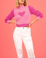 Load image into Gallery viewer, Color Block Heart High Neck Sweater Women N5A888