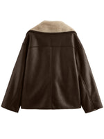 Load image into Gallery viewer, Reversible Jacket Women Faux Fur Collar Sherpa Lining N5A770