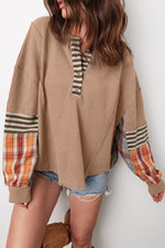 Load image into Gallery viewer, V-Neck Plaid Pullover Sweatshirt Women Relaxed Fit N6B078