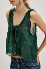 Load image into Gallery viewer, Lace Trim Camisole with Bow and Button Women N6C106