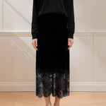 Load image into Gallery viewer, Black Velvet Lace Panel Pencil Skirt Women N5A704
