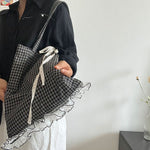 Load image into Gallery viewer, Linen Check Lace Square Shoulder Bag M5A334