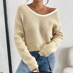 Load image into Gallery viewer, V Neck Bow Knit Sweater Casual Loose Fit Pullover N5A883