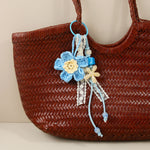 Load image into Gallery viewer, Raffia Double Flower Beaded Bag Charm Keychain N6G067