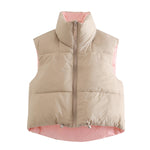 Load image into Gallery viewer, Pink Stand Collar Reversible Sleeveless Vest Women N5A736
