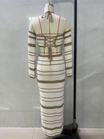 Load image into Gallery viewer, Striped Halter Long Sleeve Skirt Set Women N6A057