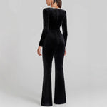 Load image into Gallery viewer, Crystal Embellished Velvet Jumpsuit Women Black N5A513