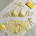 Load image into Gallery viewer, Striped Three Piece Brief Bikini Yellow Women N5A991