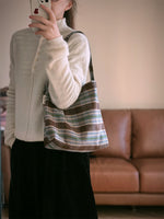 Load image into Gallery viewer, Plaid Tweed Shoulder Bag Women Vintage Large S5P646