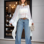 Load image into Gallery viewer, White Halter Sheer Cape Blouse Women Long Sleeve N5A922
