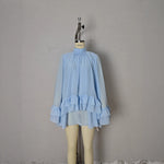 Load image into Gallery viewer, Light Blue Chiffon Cape Dress Women Half High Neck N5A925