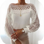 Load image into Gallery viewer, Off Shoulder Lace Trim Sweater Women White N5A582