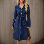 Load image into Gallery viewer, Corduroy Shirt Dress Wrap Waist Asymmetrical Hem N5A686