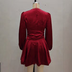 Load image into Gallery viewer, Satin Tulip Dress Women Red Puff Sleeve Pleated N5A778
