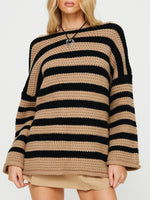 Load image into Gallery viewer, Off Shoulder Stripe Knit Sweater Women Loose Fit N5A845