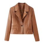 Load image into Gallery viewer, Notch Collar Loose Fit PU Jacket Women N5A720