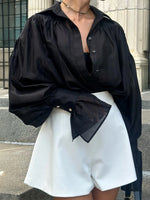 Load image into Gallery viewer, French Satin Flounce Sleeve Lightweight Blouse Women N6D037
