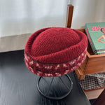 Load image into Gallery viewer, Fair Isle Jacquard Pillbox Hat Knit Cap Women N6G211