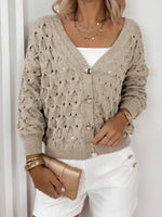 Load image into Gallery viewer, Lace up V neck Knit Cardigan Women Khaki N5A523