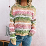 Load image into Gallery viewer, Striped Rainbow Sweater Women Color Gradient Faux N5A865
