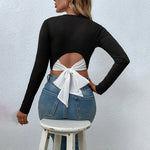 Load image into Gallery viewer, Round Neck Long Sleeve Color Block T Shirt Women N6B042