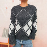Load image into Gallery viewer, Diamond Color Block Sweater Loose Fit Round Neck N5A828