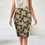 Load image into Gallery viewer, Printed Back Slit Pencil Skirt Women Khaki N5A470