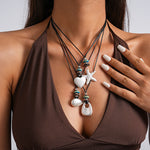 Load image into Gallery viewer, Leather Cord Ceramic Pendant Choker Cold Minimal N6H142