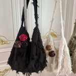 Load image into Gallery viewer, Linen Jacquard Crossbody Bag Rose Ruffle Tassel N6F101