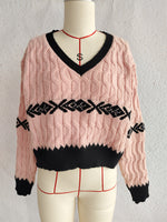Load image into Gallery viewer, Cropped V Neck Jacquard Sweater Women Streetwear N5A874