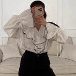 Load image into Gallery viewer, French Style Color Block Ruffle Shirt Women Casual N6A151