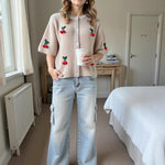 Load image into Gallery viewer, V Neck 3D Cherry Cardigan Women Beige N5A583