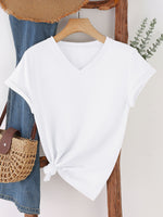 Load image into Gallery viewer, Minimalist Solid Color V-Neck T-Shirt Women N6E140