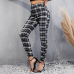 Load image into Gallery viewer, Black White Plaid High Waist Trousers Women N5A499