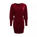 Load image into Gallery viewer, Velvet Batwing Bodycon Dress Women Wine Red N5A484