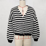 Load image into Gallery viewer, V Neck Stripe Cardigan Women Office Knit Color Block N5A838