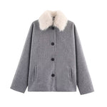 Load image into Gallery viewer, Notch Collar Fur Trim Wool like Jacket Women N5A742