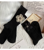 Load image into Gallery viewer, 3D Floral Solid Mid-Calf Socks Women Cotton Black N6H033