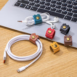 Load image into Gallery viewer, Genuine Leather Cable Organizer Desk Cord Wrapper N6G011