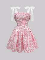 Load image into Gallery viewer, Pink Floral French Ruffle Tie Detail Maxi Dress Women N6D144