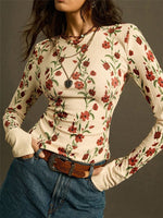 Load image into Gallery viewer, Retro Floral Print Knit T-shirt Women N6C324