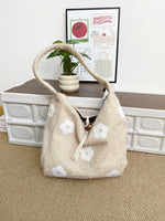 Load image into Gallery viewer, Women's Plush Floral Embroidered Tote Bag N6J218