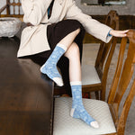 Load image into Gallery viewer, Vintage Blue Ethnic Style Mid-Calf Cotton Socks Women N6H020