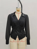 Load image into Gallery viewer, Black V Neck Ruffle Blouse Women French Style N5A708