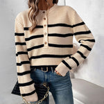 Load image into Gallery viewer, Button Detail Striped Sweater Loose Fit Pullover N5A802