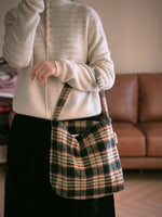 Load image into Gallery viewer, Plaid Tweed Shoulder Bag Women Vintage Large S5P646