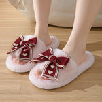 Load image into Gallery viewer, Heart Bow Open-Toe Slippers Women Plush House Shoes M5A287