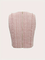 Load image into Gallery viewer, Pink Tweed Sleeveless Cardigan Vest Women Short N5A937