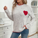 Load image into Gallery viewer, Gray Heart Knit Sweater High Neck Sweet Pullover N5A811