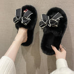 Load image into Gallery viewer, Bow Plush Slippers Women 4cm Platform House Shoes M5A300